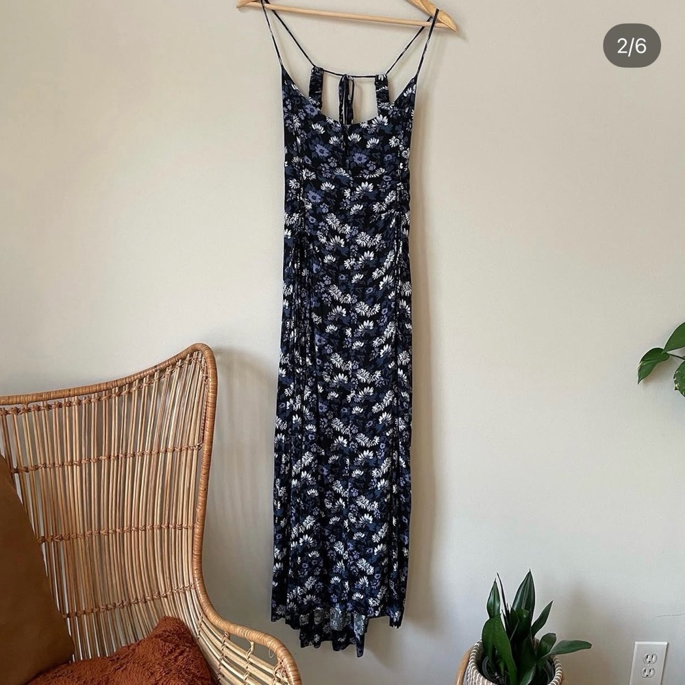 Free People Navy Floral Maxi Dress with Spaghetti Straps